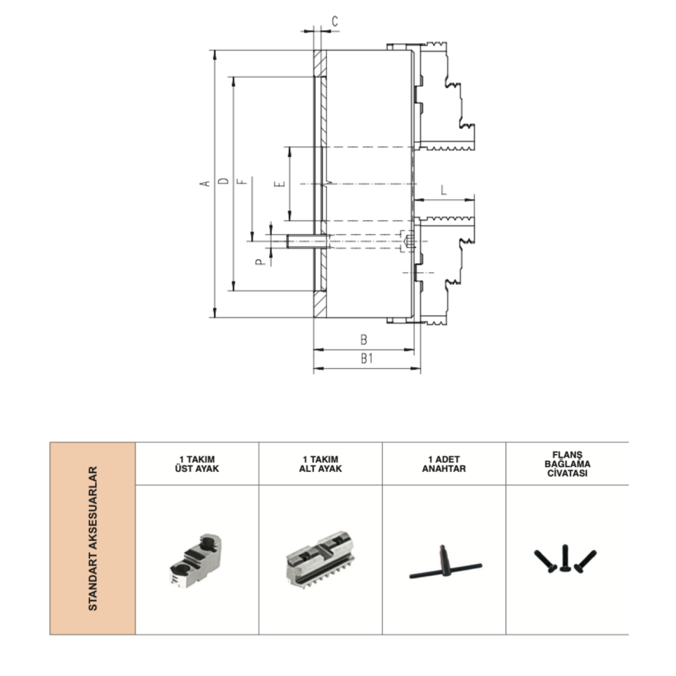 HARVEST 3 Ayaklı Döküm Gövdeli Döndürülebilir Önden Bağlantılı Torna Aynası
