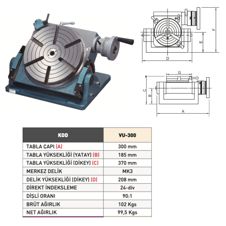 VERTEX Üniversal Açılı Döner Tabla