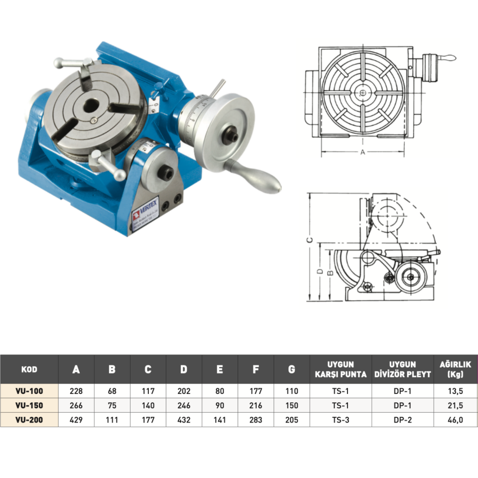 VERTEX Üniversal Açılı Döner Tabla