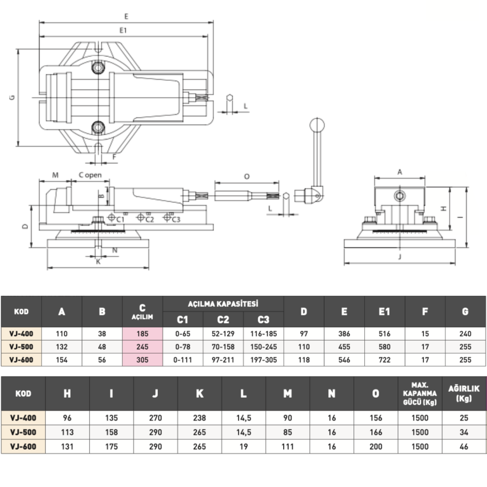 VERTEX Uzun Tip Süper Open Mengene