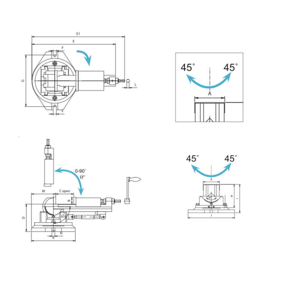 VERTEX 3 Açılı Freze Mengenesi