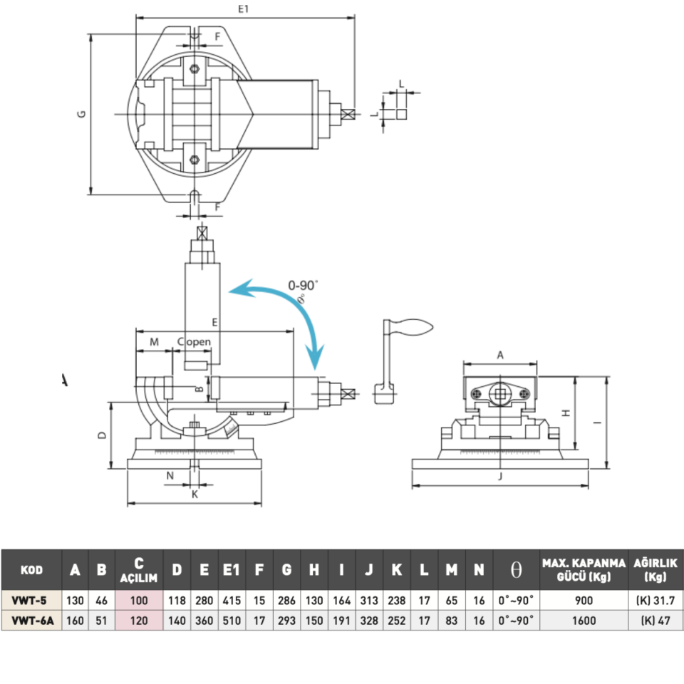VERTEX 2 Açılı Makina Mengenesi
