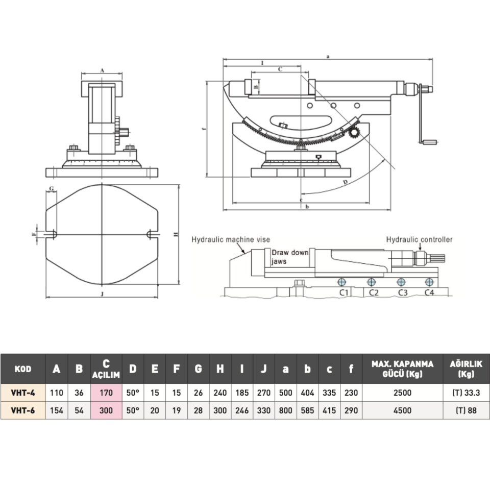VERTEX 2 Açılı Hidrolik Makina Mengenesi