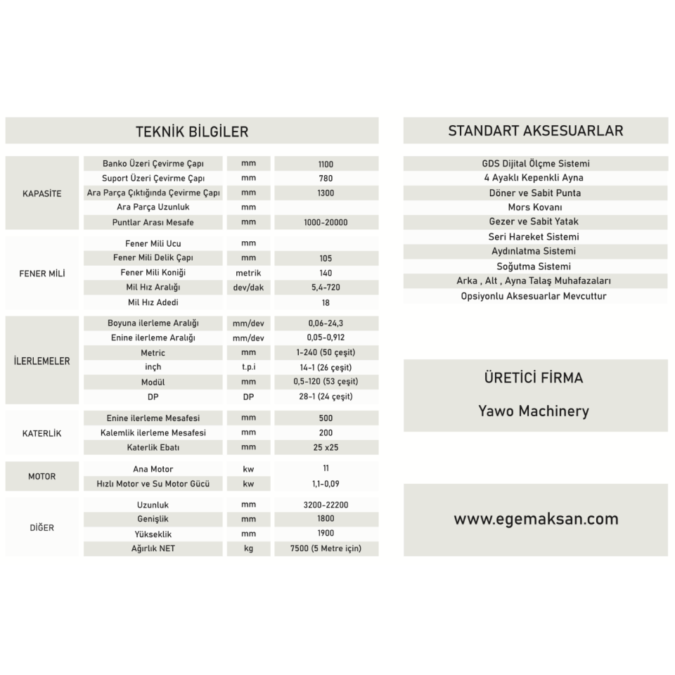 YAWO CW61110/62110 TORNA TEZGAHI