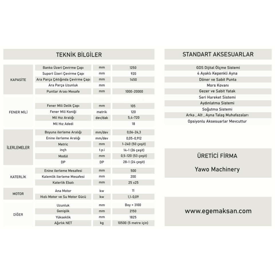 YAWO CW61125/62125 TORNA TEZGAHI