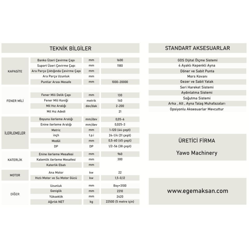 YAWO CW61160/62160 TORNA TEZGAHI