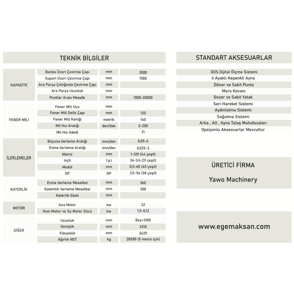 YAWO CW61200/62200 TORNA TEZGAHI