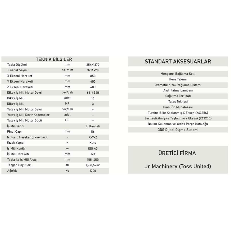 TOSS UNITED X6325 FREZE TEZGAHI
