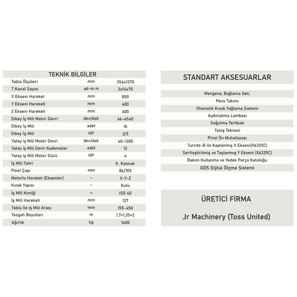 TOSS UNITED X6325C FREZE TEZGAHI