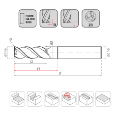 KRAFT 3 Ağız Kısa Alüminyum Karbür Parmak Freze