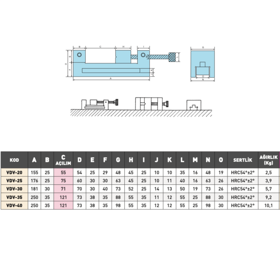 VERTEX Vidalı Hassas Tezgah Mengene